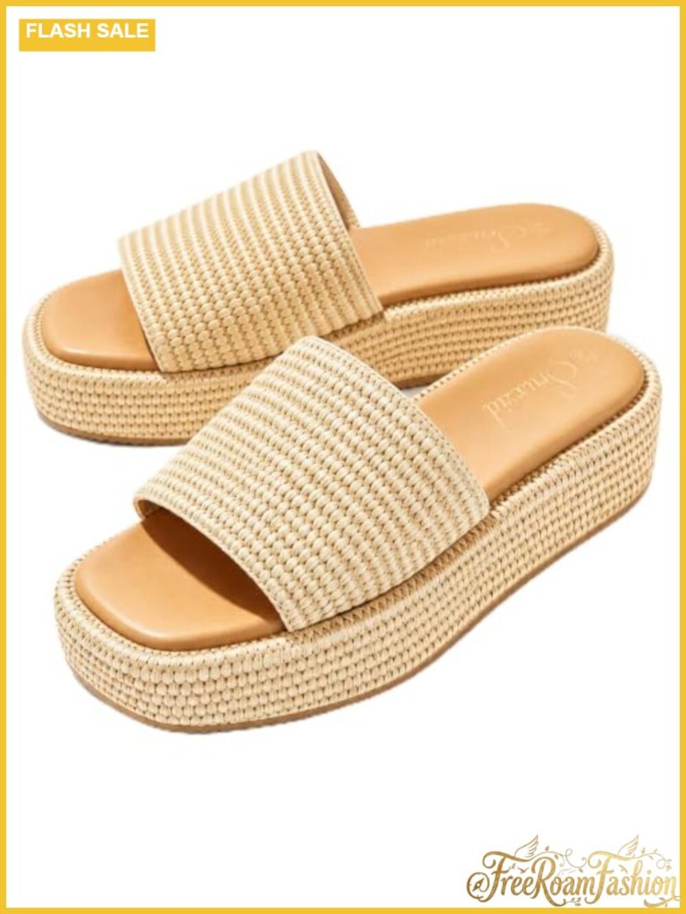 Raffia Platform Sandals Woven Slip On Beach Summer Shoes